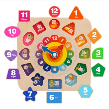 

Wooden Numbers Shape Matching Clock Chinese Zodiac Clock Beaded Bracelet Wearing Rope Early Learning Education Toy Kid Gift