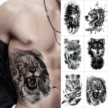 6pcs Suit Tato Lion Lobo Tiger Lightning Wolf Jaguar Fake Temporary Tatu Sticker Waist Shoulder Women Men Glitter Tattoo Kids
