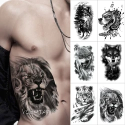 6pcs Suit Tato Lion Lobo Tiger Lightning Wolf Jaguar Fake Temporary Tatu Sticker Waist Shoulder Women Men Glitter Tattoo Kids