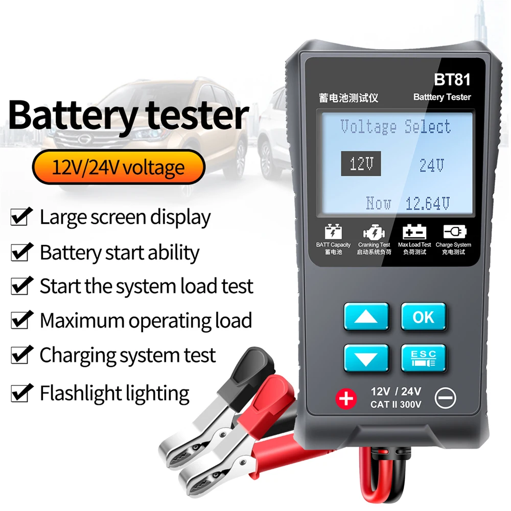 

Universal Auto Tester 12V/24V 100 to 1700 CCA BT81 Car Battery Tester Cranking Charging Circuit Tester Battery Analyzer