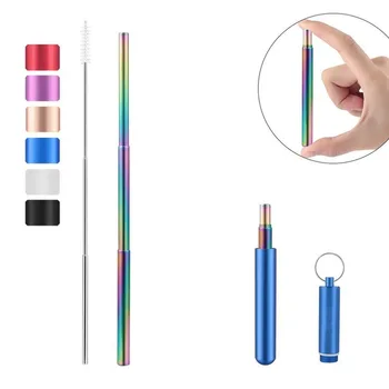 

Reusable Stainless Steel Straws with Aluminum Keychain Case Cleaning Brush Collapsible Telescopic Portable Drinking Straws