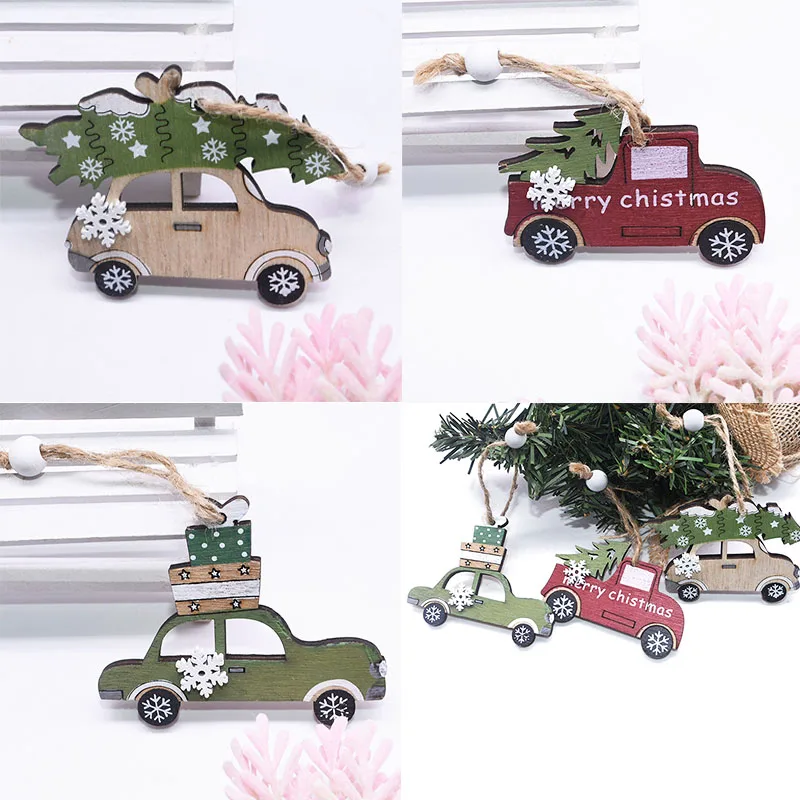 3pcs/set Merry Christmas Wooden House Elk Snowflake Ball Car Pendant Christmas Tree Ornament Xmas Christmas Decorations For Home