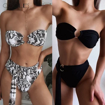 

2020NEW Popular Split Swimsuit Women Sexy Ring Bandage Bikini Set Push-Up Pad Swimwear Swimsuit Beachwear Bikini Mujer купальник