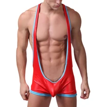 Сексуальная мужская Нижняя Майка искусственная кожа полиуретан борцовское трико боксер открытый прикладом комбинезон подтяжки Teddies нижнее белье цельное боди