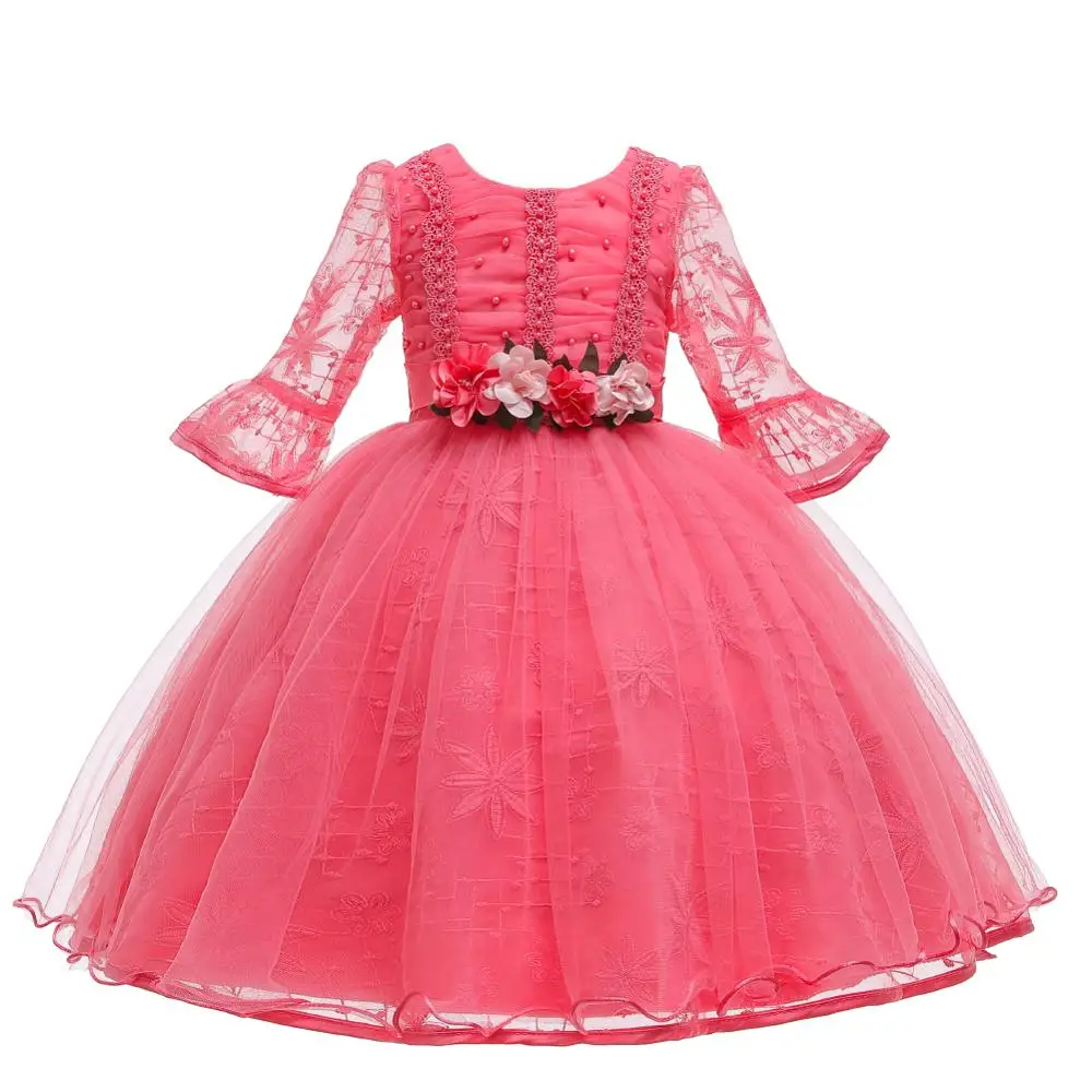 Watermelon red Зимнее платье для девочки;новогодний костюм для девочки;нарядное платье для девочки праздничное платье принцессы с длинными рукавами и вышивкой для девочек ;карнавальные костюмы для девочек;детские платья;2,10 лет - Цвет: Watermelon red