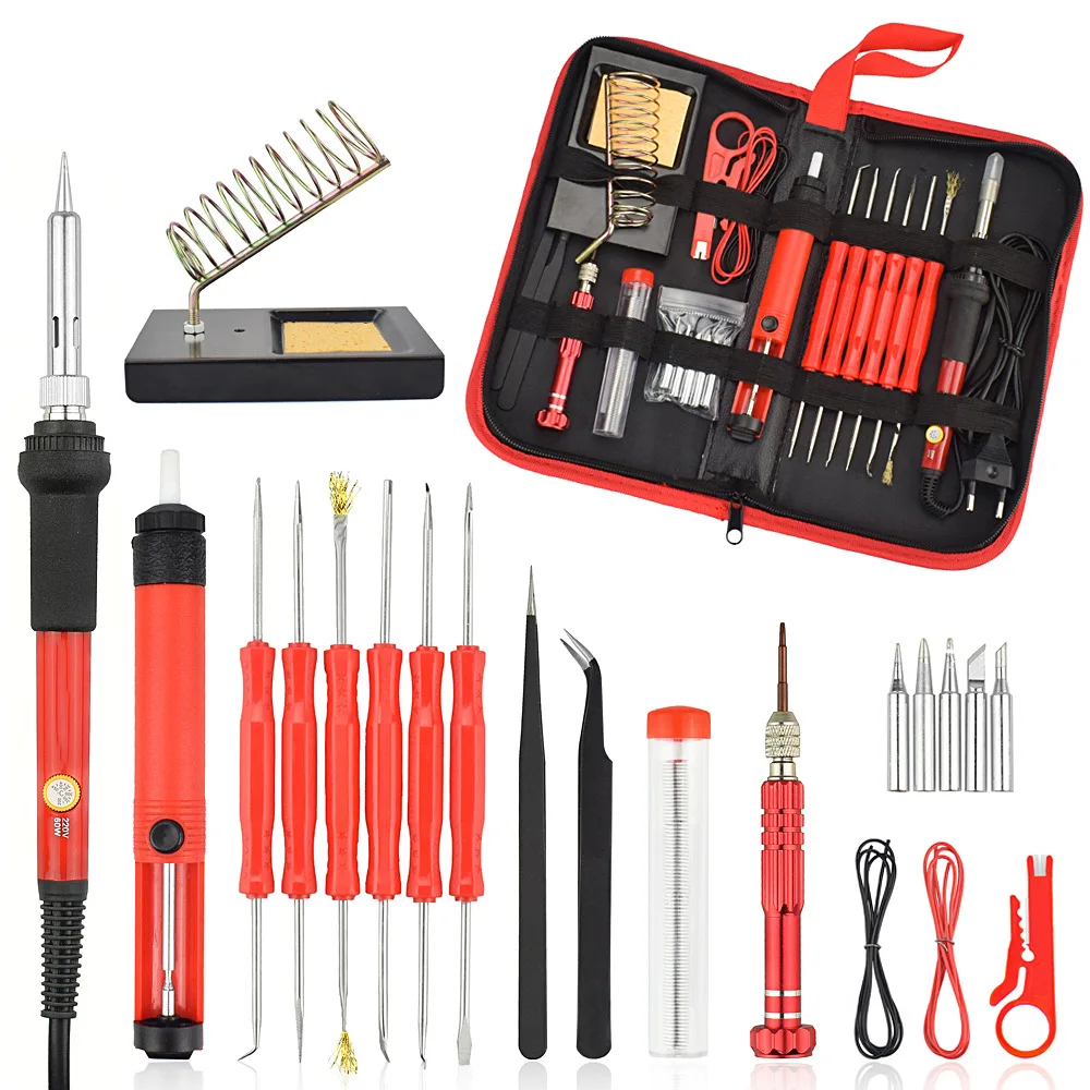 

26PCS/SET Soldering Iron 60w Adjustable Electric Solder Sation Iron Kits EU/US Multifunctional pyrography For Wood Burning Tool