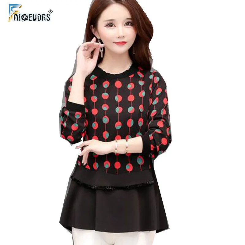 

Fashion Tops Woman Autumn Basic Wear Elegant Office Lady O Neck Patchwork Black Tunic Peplum Top Blouse Shirt 5XL 4XL 3XL J029