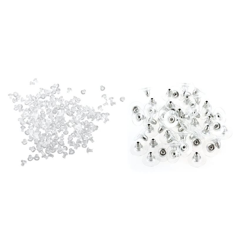200 Pcs Plastic Earrings Closure 5 mm &amp 50Pcs Silver Trumpet Rubber Bullet Clutch Clear Earring Safety Backs Keepers Abo | Украшения и