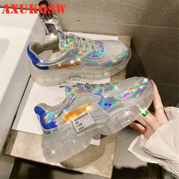 

Transparent Crystal Bottom Sneakers Women Harajuku Ladies Platform Jelly Shoes Laser Casual Shoes Woman Shining Running Footwear