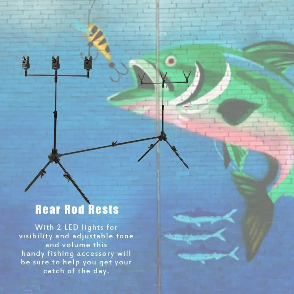 

Carp Fishing Alarms With Swing Indicators 3pcs Bite Alarms+1 Rear Rod Rests & Green Carry Case Set Kit
