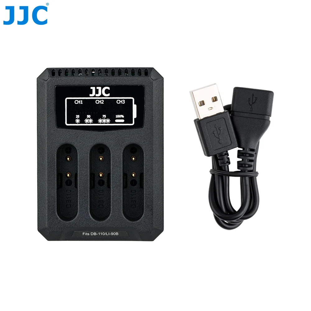JJC USB мульти зарядное устройство для Ricoh DB-110/Olympus LI-90B/JJC B-DB110 Зарядка 3 батареи со светодиодный индикаторами кабель-удлинитель - Цвет: DCH-DB110UE