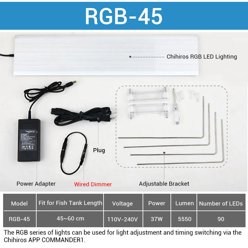 Chihiros RGB аквариумный светодиодный светильник ing светильник лампа Белый Синий Красный Регулируемый цвет крышка приспособление свежая рыба растение аквариум - Color: RGB 45