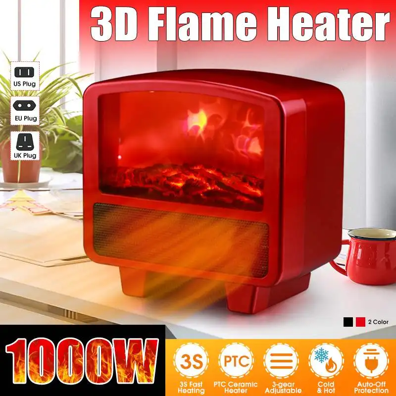 

1000W 3D Simulation Stove Heater Portable Electric Heater Fan Mini Household PTC Ceramic Heating Desktop Warmer for Winter 220V