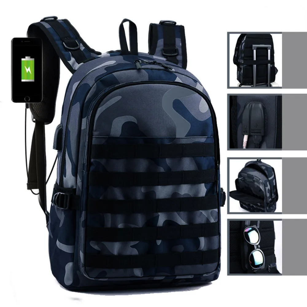 Игровой PUBG мужской рюкзак, школьные дорожные сумки, тактический рюкзак, Mochila Battlefield infants, камуфляжный USB рюкзак для косплея