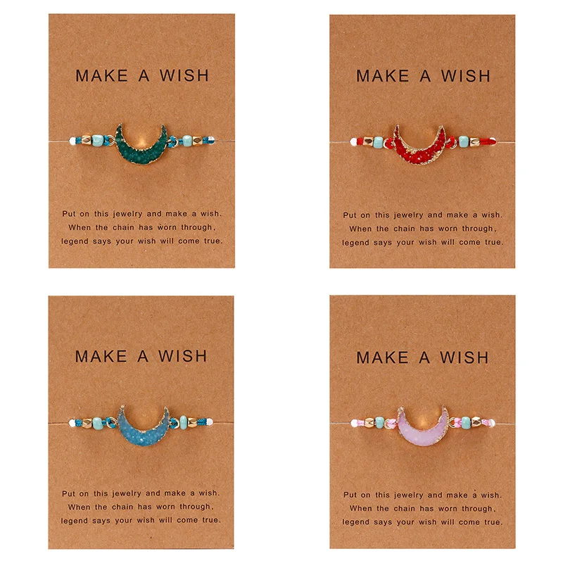

Rinhoo 1PC Handmade Make a wish Cardboard Colorful Moon Shape Resin Weaving Bracelet For Women's Fashion Jewelry Gift