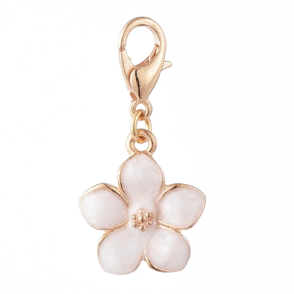 100Pcs Gold Plated Metal Enamel Flower Pendants Charms With Lobster Clasp For Keychain Necklace Earring Dangle Jewelry Making