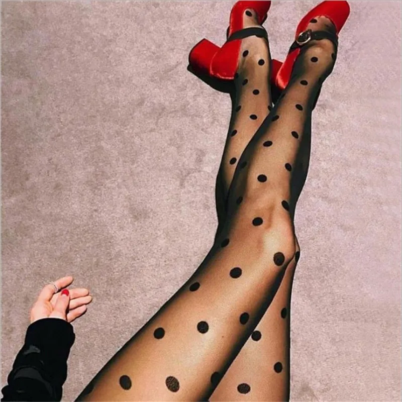 

Women's Tights Sexy Large Dot Silk Stockings Ladies Vintage Faux Tattoo Round Dot Stockings Pantyhose Female Hosiery 2 Colors