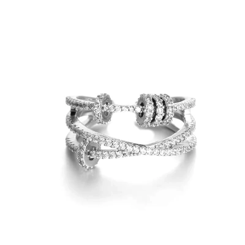 

New Arrival Korean Fashion 3 Layers Personalize Rings 925 Solid Sliver Cross Circles Gothic Hyperbolic Adjustable Rings KJZ0408
