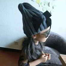 Теплые вязаные шапки для маленьких девочек 2-8 лет, зимняя шапочка с бантом, шапка для спорта на открытом воздухе, вязаная шапка s