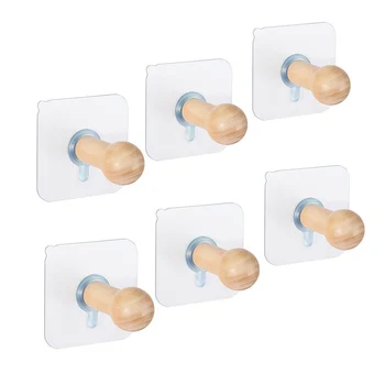 

Natural Wooden Coat Hooks Adhesive Wall Hooks No Drills Hat Hooks Storage Wall Mounted Coat Hanging Hook for Coat Towel Hat Key