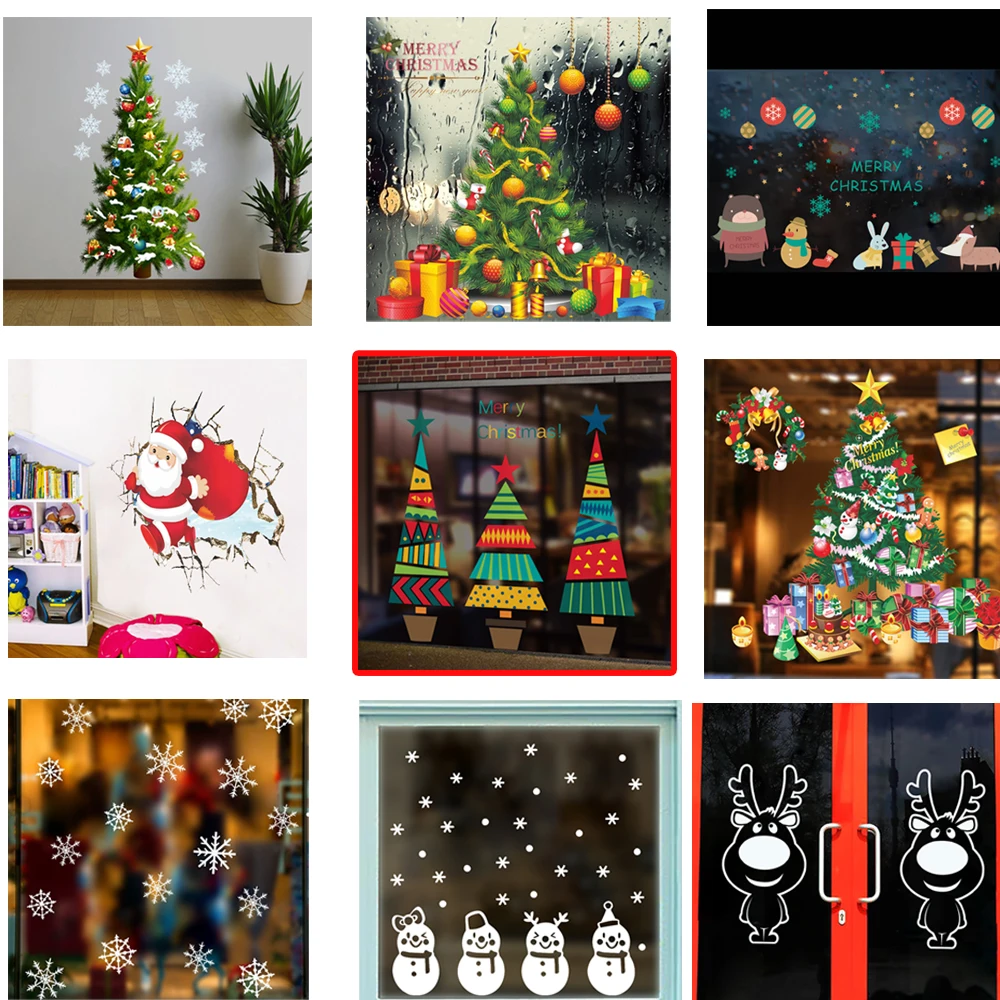 New Year window glass sticker Christmas tree sticker DIY snowflake Christmas decoration wall decal home supplies bedroom