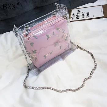 

[BXX] Crossbody Bags For Women 2020 Spring Summer Transparent Jelly Bag Embroidery Chain Single Shoulder Travel Handbag HL277