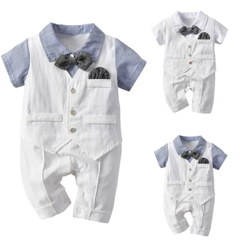 

2020 New Summer Brand Gentleman Style Baby Boys Clothing Sets white Children Clothing 0-24 M Kids Clothes tie bow vest shoes set