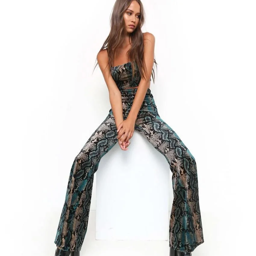 

Snake Print Women Sexy Pant 2018 Autumn Winter Female Flare Casual Trousers Snakeskin Bottom