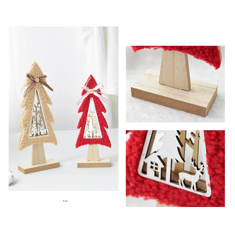 New Nordic Wood Plush Hollow Mini Christmas Tree Desktop Decoration Ornaments Elk Christmas Decorations QW217 (7)