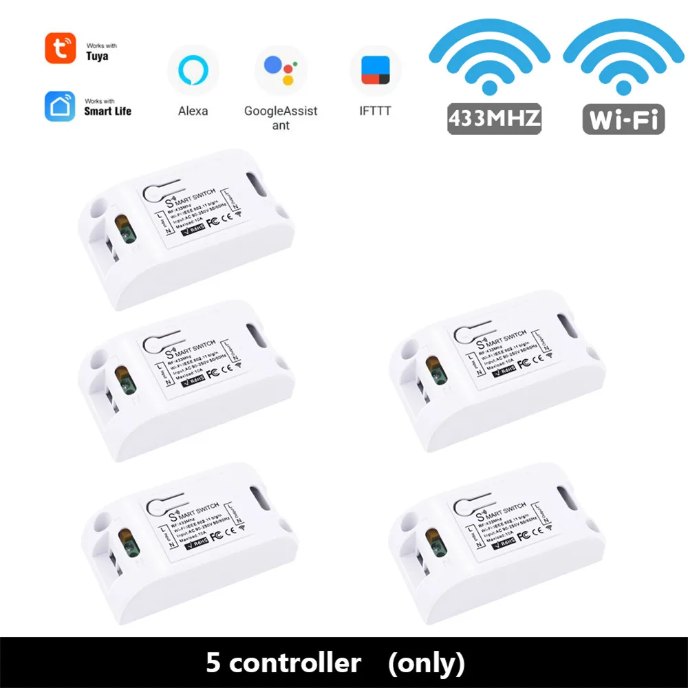 SMATRUL Tuya Smart Life APP WiFi+ RF 433 МГц DIY реле Таймер Google Home Amazon Alexa 90V~ 250V 10A для выключателя света вентилятора - Цвет: 5 RF WIFI Controller