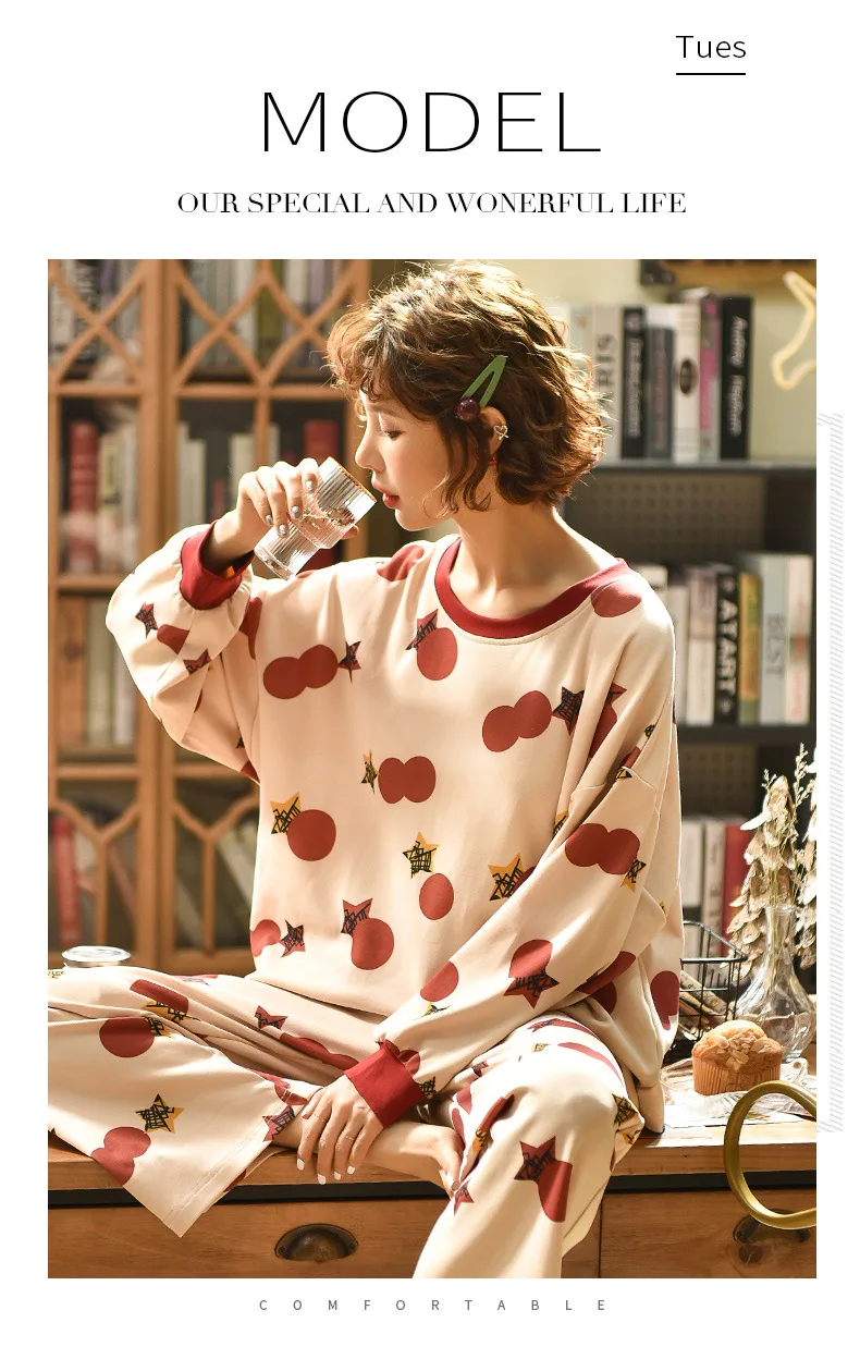 MS, Женский пижамный комплект, милые пижамы с длинными рукавами, повседневная домашняя женская пижама, весенне-осенняя НОВАЯ тонкая Пижама с