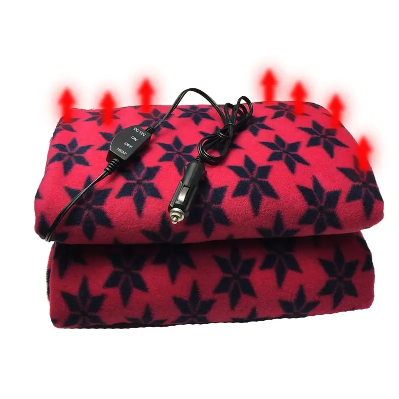 12V Electric Car Blanket Heated Travel Winter Camping Trip(60"x 40",Red