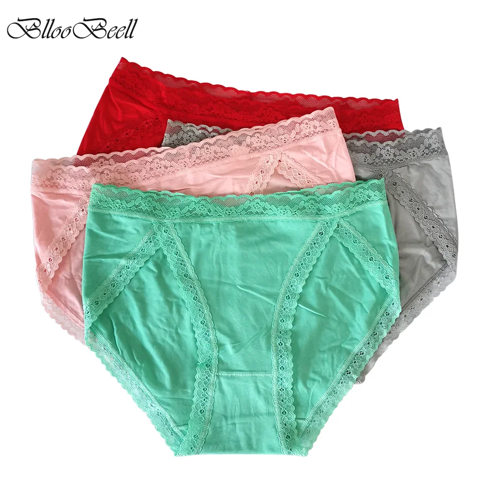 

BllooBeell 3pcs Modal Women's Underwear Lace Low Waist Panties Sexy Briefs Solid Color Tanga Female Thong Soft Ladies Lingerie