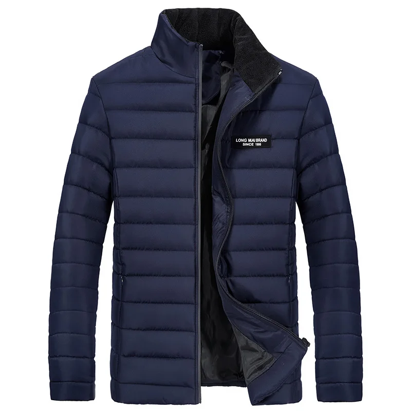 Mens Hooded Jackets Cotton-Padded Overcoat Outerwear Parkas Menswear Winter Thick Warm Casual All-match Man's Coat Parka - Цвет: Blue