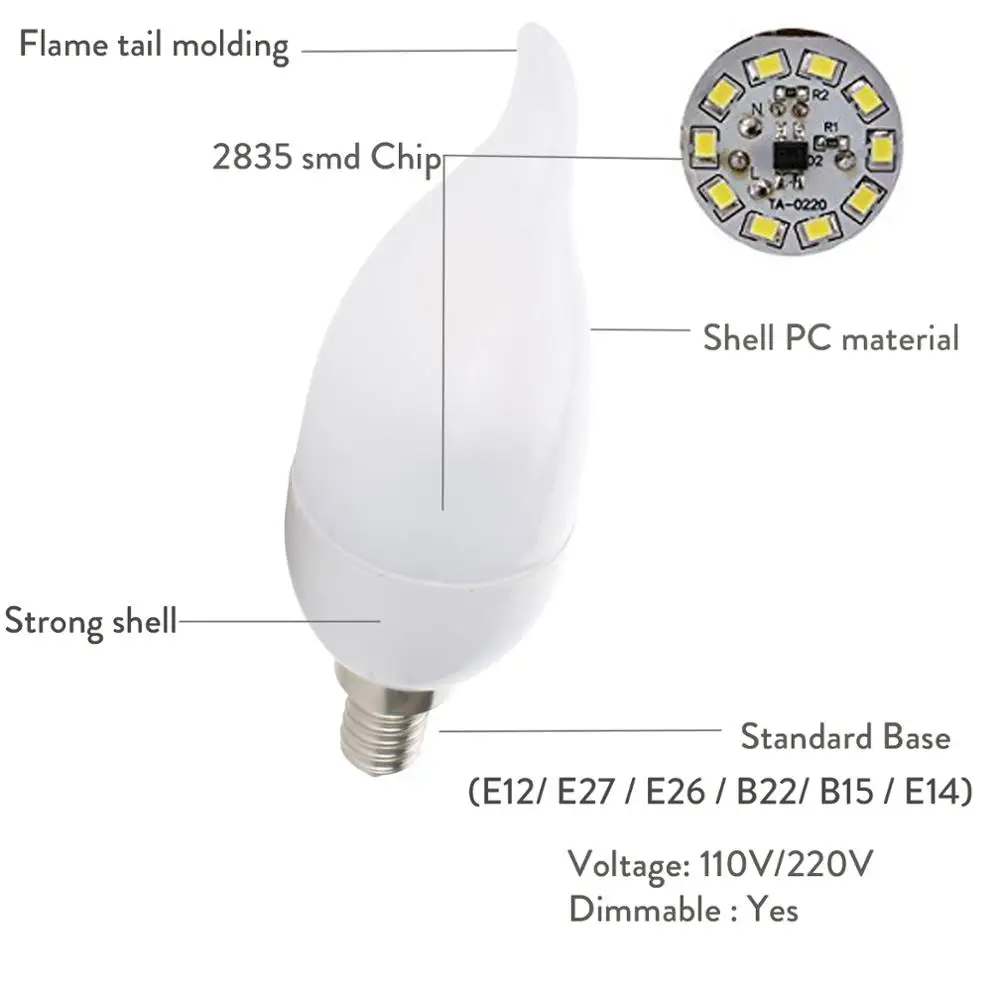 Затемняемый Светодиодный Люстра-пламя лампы 3 Вт E12 E14 B22 E27 свеча 2835 SMD Velas Decorativas Домашнее освещение Замена 25 Вт галогенные лампы