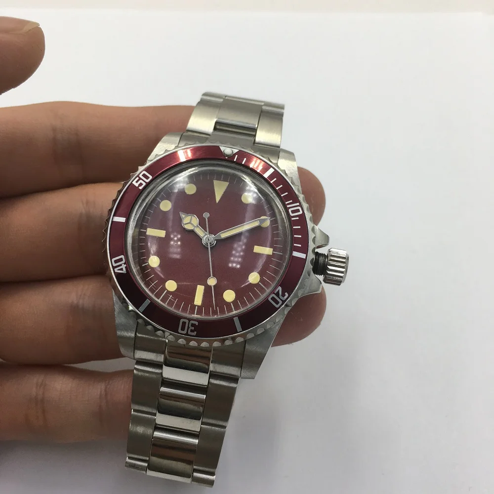 

Antique watch 1960 Retro Watch Men's Automatic Mechanical 40mm red Sterile Dial red Aluminum Sheet Bezel Luminous