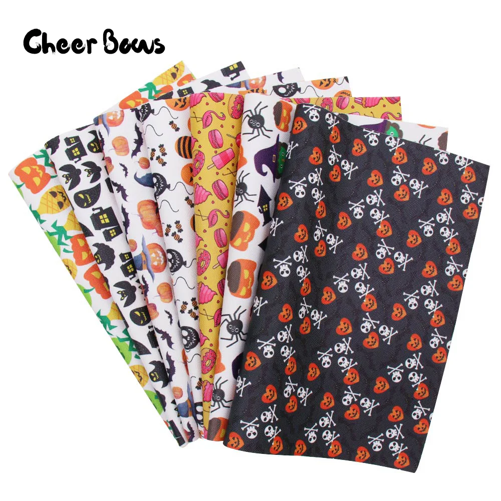 

22*30cm Smile Pumpkin Leather Sheets Ghost Spider Printed Vinyl Synthetic Leather For DIY Hairbow Bags Crafts Bow Material