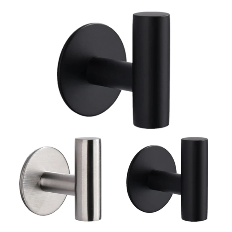Towel-Holder Hanging-Hooks Adhesive Bathroom Stainless-Steel Kitchen Black 3M Key