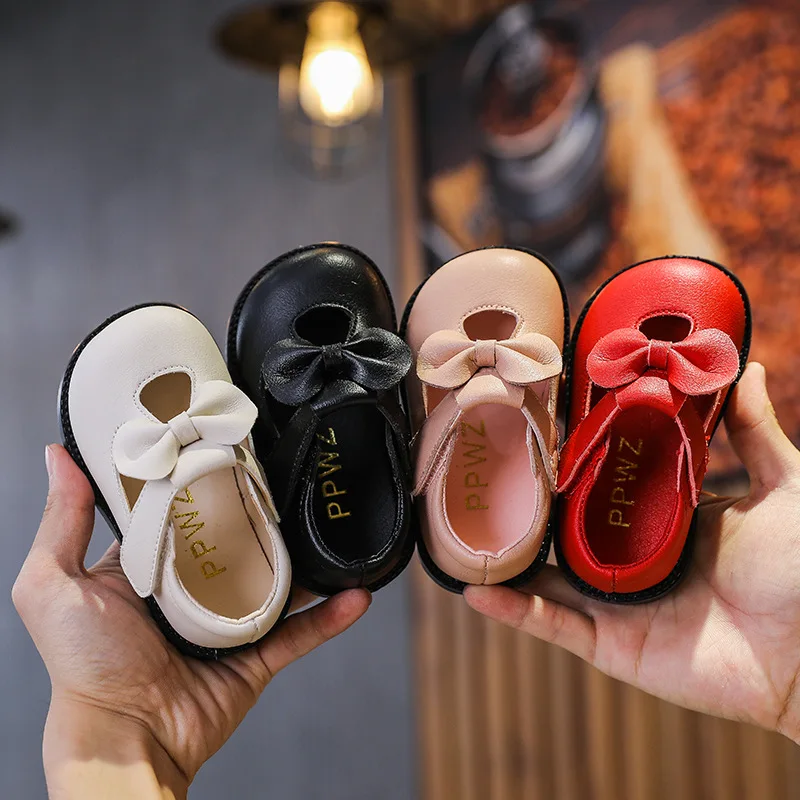

2022 Baby Girls Shoes Newborn Sweet Leather Girl Princess Shoes Non-Slip Bownot Solid Color First Walkers SOH018