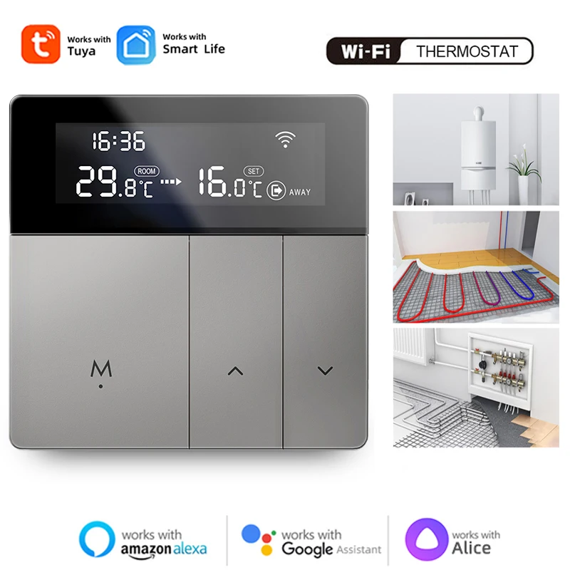 tuya smart floor heating wifi thermostat for boiler room temperature remote controller google home aleax Tuya Smart WiFi Thermostat Room Temperature Water Floor Heating Gas Boiler Controller,Alexa Google Home Alice Remote,110V 220V