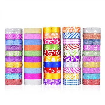 

50Pcs Glitter Tape Stationery Scrapbooking Decorative Adhesive Tapes Diy Color Masking Tape School Supplies