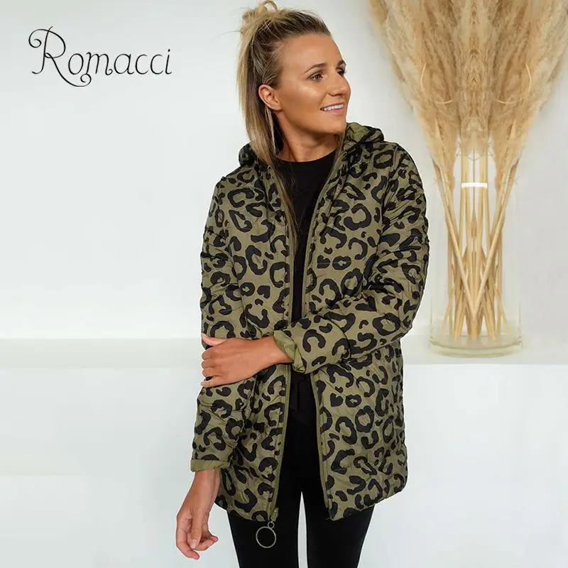 

New Women Winter 2019 Jacket Leopard Polka Dot Pattern Print Hooded Long Sleeve Casual Warm Outwear Overcoat