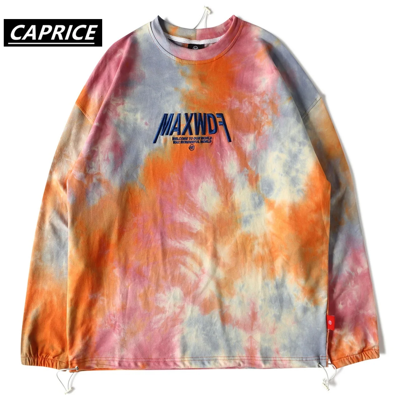 Вышивка Tie Dye негабаритная футболка с длинным рукавом Уличная зимняя одежда хип-хоп модные повседневные футболки с коротким рукавом Harajuku