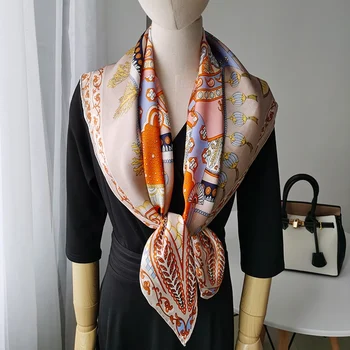 

Women's 100% Pure Silk 12mm Satin Printed Big Square Scarf Wrap Kerchief 88cm 34.5" WX007-2