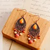 Bohemian Orange Beaded Tassel Drop Earrings Ethnic Carved Alloy For Women Vintage Stone Boho Ladies Earrings ► Photo 3/6