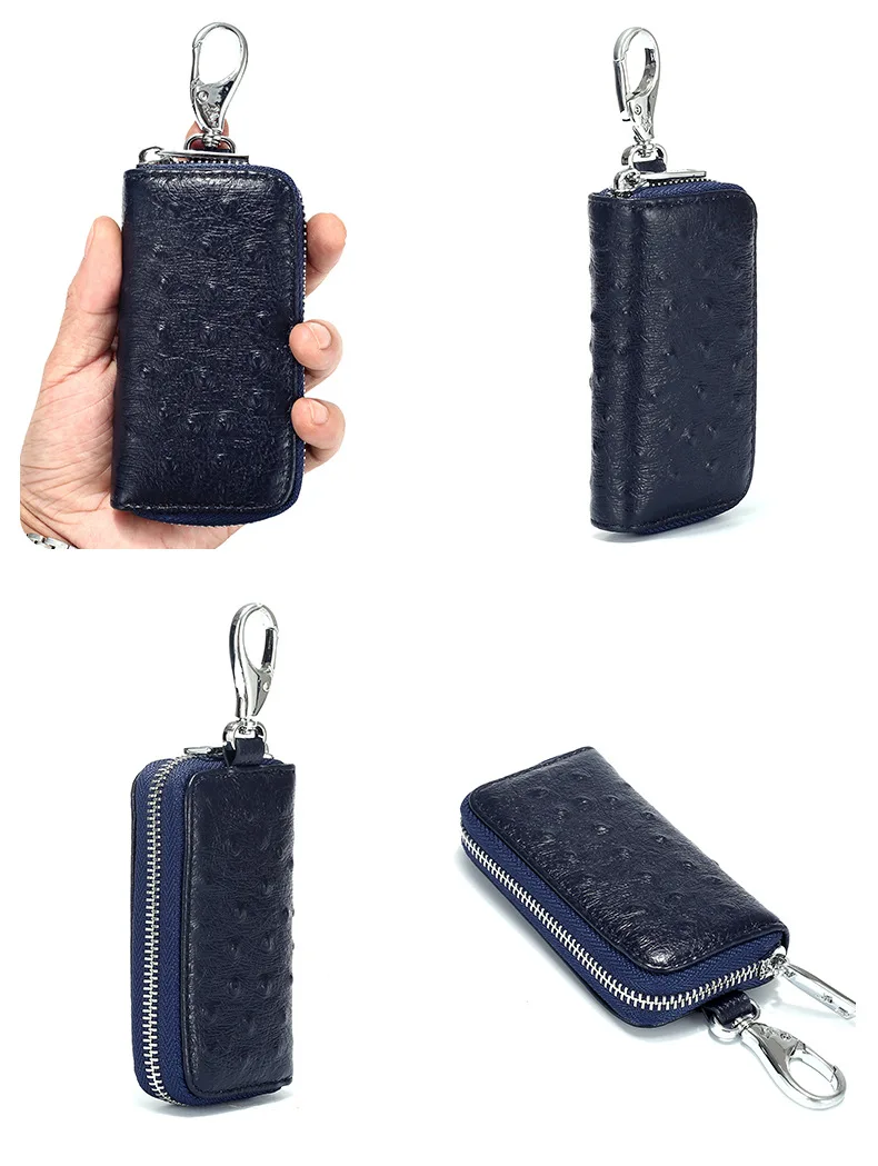 Модный мужской чехол для ключей из натуральной кожи с узором страуса, Женский кошелек для ключей, многофункциональные ключи на молнии, органайзер унисекс