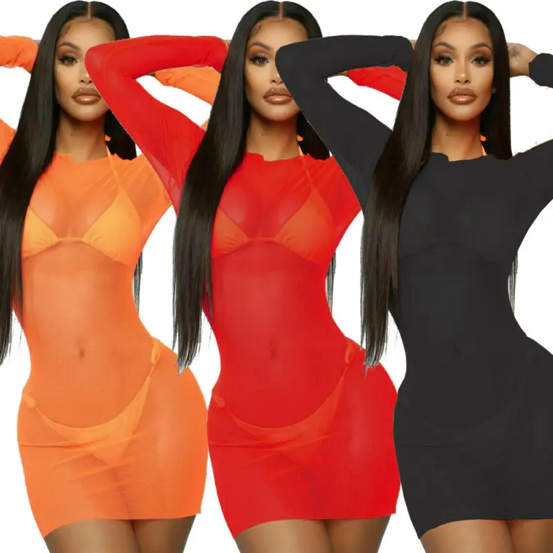 

2019 New Women's Sheer Mesh Cover Up Swimwear Swimsuit Bathing Summer Beach Dress See-through Suit One Piece Sexy Soft Swimsuits