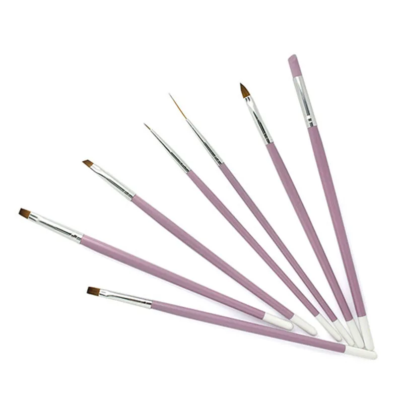 New 7pcs/set Nail Brushes Wood Handle UV Gel Polish Design Painting Pen Drawing 3D Pattern DIY Builder Tips Manicure Tools