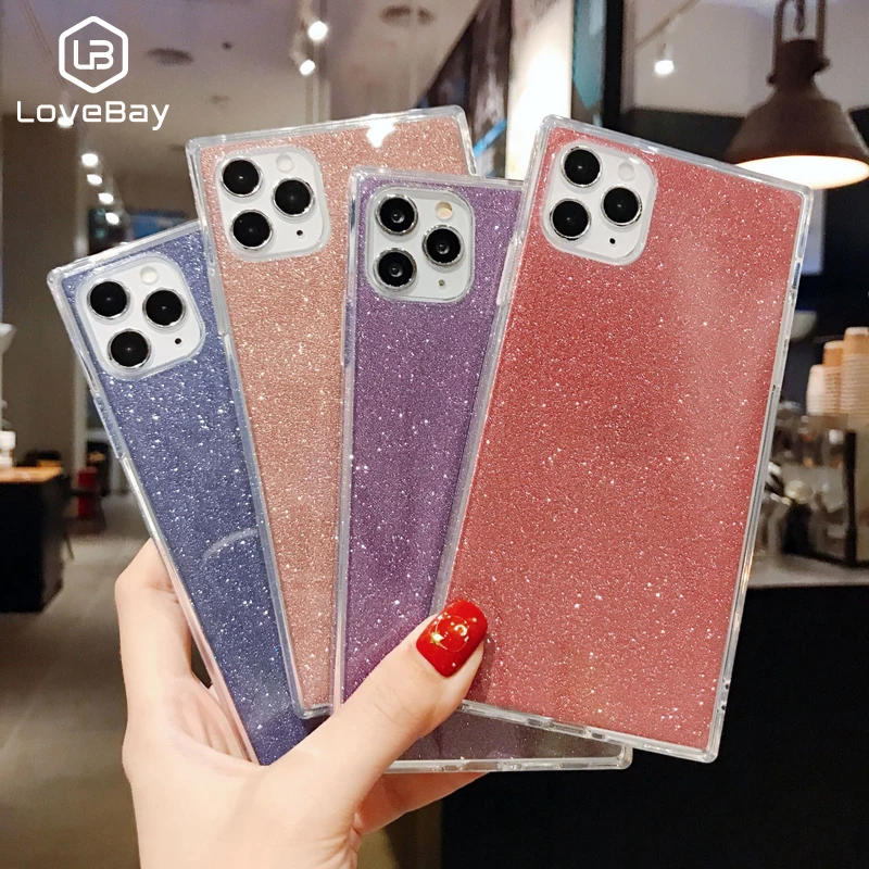 Модный квадратный блестящий чехол Lovebay для iPhone 11 Pro Max XR XS 7 8 Plus X прозрачный мягкий
