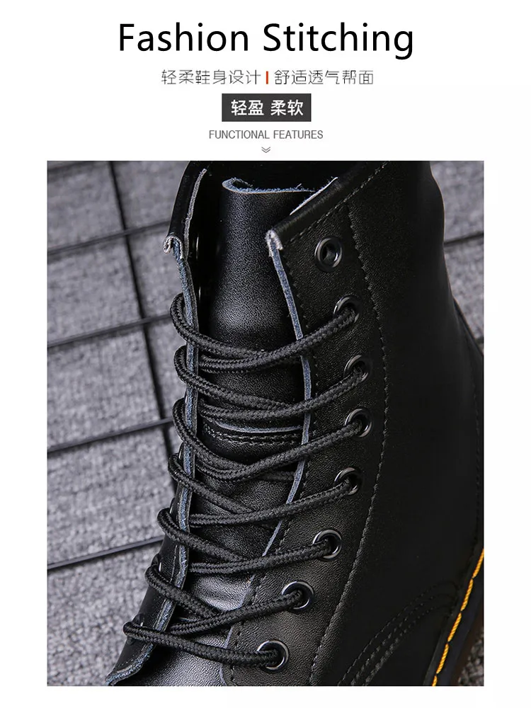 35-47 Genuine Leather Unisex Footwear Wear Mens Fashion Waterproof Martin Boots Winter Spring White Ankle Shoes Boots for Women